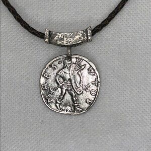 NWOT Passage To Israel Braided Leather Sterling Silver Antique Coin Necklace